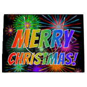 おもしろいカラフル、レインボースペクトル「メリークリスマス！」 ラージペーパーバッグ (正面)