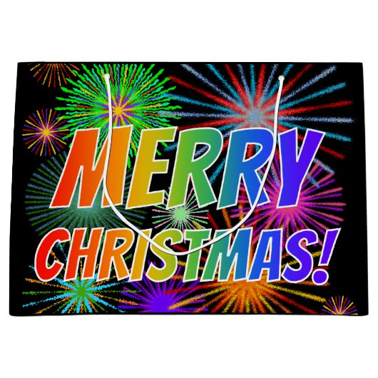 おもしろいカラフル、レインボースペクトル「メリークリスマス!」 ラージペーパーバッグ (正面)