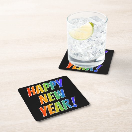 おもしろいカラフル、レインボースペクトル「新年おめでとう！」 スクエアペーパーコースター (インサイチュ)