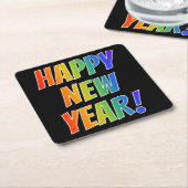 おもしろいカラフル、レインボースペクトル「新年おめでとう!」 スクエアペーパーコースター (アングル)