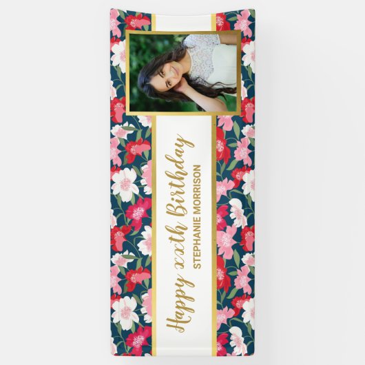 おもしろいカラフル、任意の年齢、あなたの写真誕生日 横断幕 (縦)