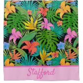 おもしろいカラフル、名前を追加する熱帯葉と花 シャワーカーテン (正面)