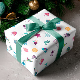 おもしろいカラフル&陽気なクリスマス絵文字パターン ラッピングペーパー