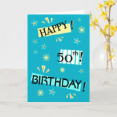 おもしろいカラーブロックHappy 50th誕生日グリーティングカード カード (黄色い花)