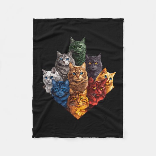 おもしろいカラー猫絵画衣装ママパパレディーメン フリースブランケット (正面)