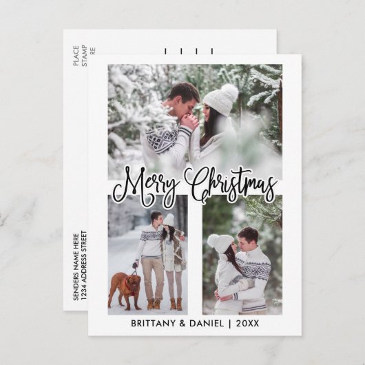 おもしろいカリグラフィ3フォトカップルクリスマスホリデー ポストカード (正面/裏面)
