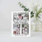 おもしろいカリグラフィ3フォトカップルクリスマスホリデー ポストカード (スタンド正面)