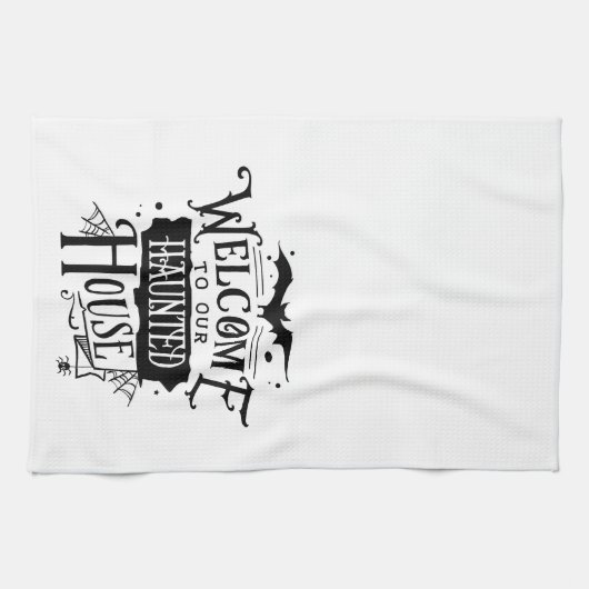 おもしろいカワイウェルカムトゥーハウス幽霊のよく出るハロウィーン キッチンタオル (横)