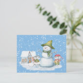 おもしろいカワイメリークリスマス雪だるまホリデー ポストカード (スタンド正面)