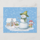 おもしろいカワイメリークリスマス雪だるまホリデー ポストカード (正面)