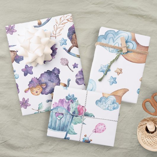 おもしろいカワイルラビームーンシープクラウドベビー ラッピングペーパーシート