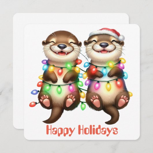 おもしろいカワウソのホリデーグリーティングカード シーズンカード (正面/裏面)