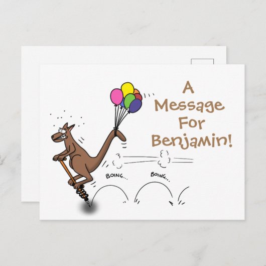 おもしろいカンガルーオンポゴスティック漫画イラストレーション ポストカード (正面/裏面)