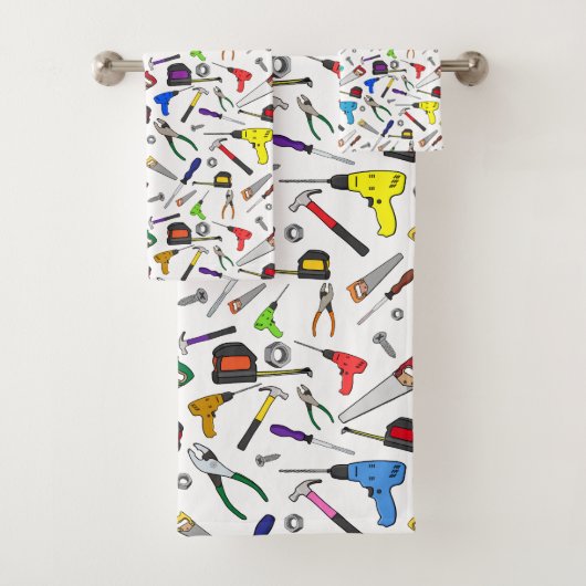 おもしろいカートゥーンツールハードウェアイラストレーションパターン バスタオルセット (インサイチュ)