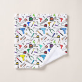 おもしろいカートゥーンツールハードウェアイラストレーションパターン バスタオルセット (ウォッシュタオル)