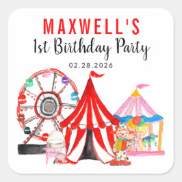おもしろいカーニバル回路フェスティバルショー子供の誕生日 スクエアシール