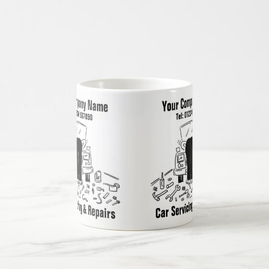 おもしろいガレージカーの修理 コーヒーマグカップ (中央)