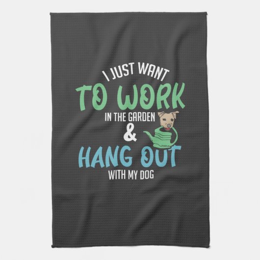 おもしろいガーデニング – ガーデニングと犬 キッチンタオル (縦)