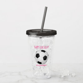 おもしろいガーリーサッカーボールカスタムピンクバースデーパーティー アクリルタンブラー