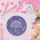 おもしろいガーリーパープル&ピンクポップコーン誕生日パーティー ペーパープレート (パーティー)