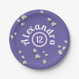 おもしろいガーリーパープル&ピンクポップコーン誕生日パーティー ペーパープレート