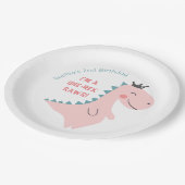 おもしろいガーリーピンクティール(緑がかった色)恐竜誕生会 ペーパープレート (アングル)