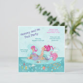 おもしろいガーリーピンクヘアマーメイドママ&ミープールパーティー 招待状 (スタンド正面)