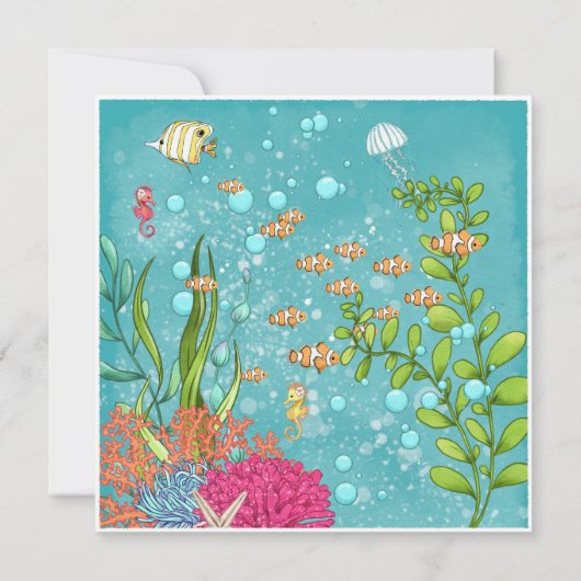 おもしろいガーリーピンクヘアマーメイドママ&ミープールパーティー 招待状 (裏面)