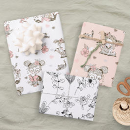 おもしろいガーリーブックピンクブラック読ズフローラ ラッピングペーパーシート