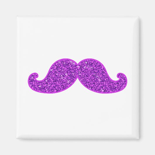 おもしろいガーリーレトロな口ひげ紫グリッター印刷 マグネット (正面)