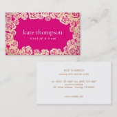 おもしろいガーリー金ゴールドバラホットピンクフローラ美しい 名刺 (正面/裏面)