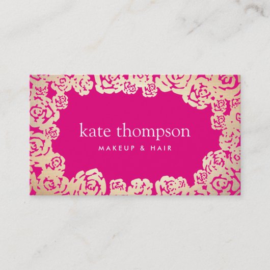 おもしろいガーリー金ゴールドバラホットピンクフローラ美しい 名刺 (正面)