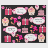 おもしろいガーリー&パーソナライズされた名前&年代誕生日 ラッピングペーパー (フラット)