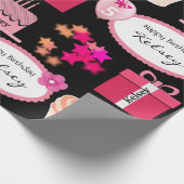 おもしろいガーリー&パーソナライズされた名前&年代誕生日 ラッピングペーパー (角)