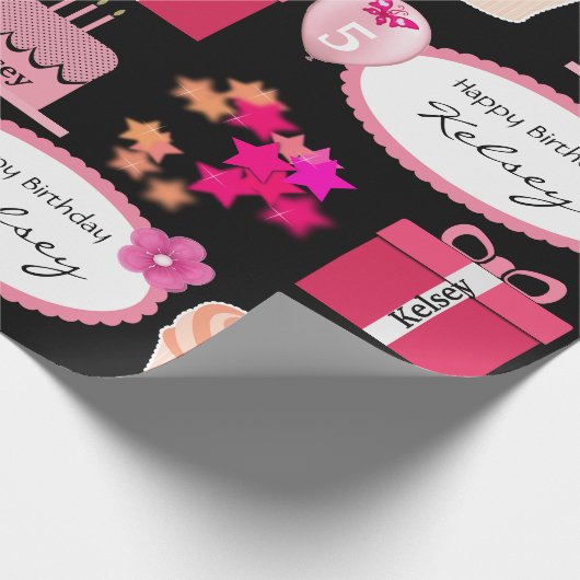 おもしろいガーリー&パーソナライズされた名前&年代誕生日 ラッピングペーパー (角)