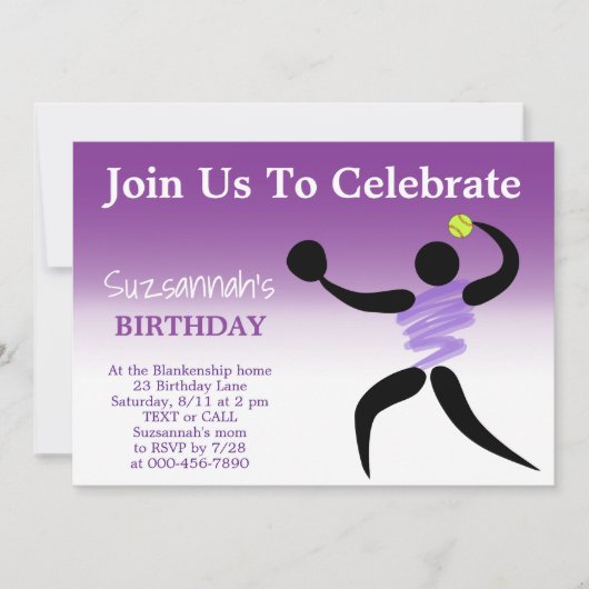 おもしろいガールズソフトボカスタムール誕生日パーティー 招待状 (正面)