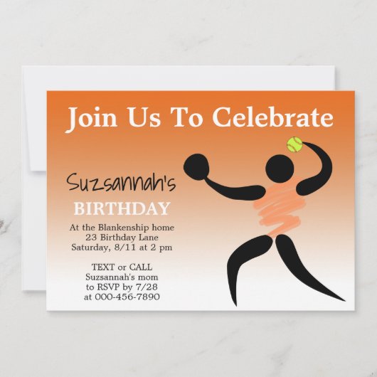 おもしろいガールズソフトボカスタムール誕生日パーティー 招待状 (正面)