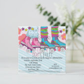 おもしろいガールズローラスケートで滑る誕生日パーティーの招待 招待状 (スタンド正面)