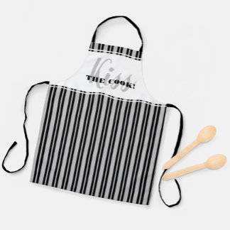 おもしろいキスザ調理師ユーモアモダン白黒グレイ エプロン