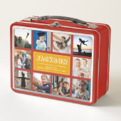 おもしろいキッカスタムズネームファミリーフォトコラージュイエロー メタルランチボックス (正面)