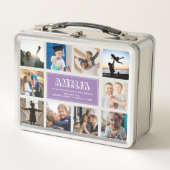 おもしろいキッカスタムズネームファミリーフォトコラージュパープル メタルランチボックス (正面)