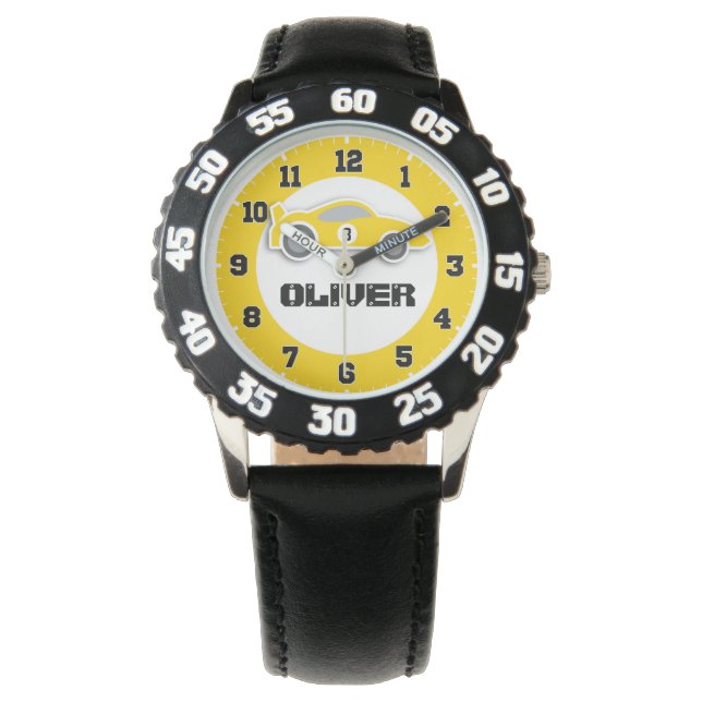 おもしろいキッズイエローカー名&年齢腕時計 腕時計 (正面)