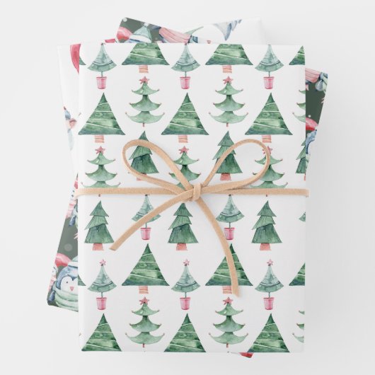 おもしろいキッズウォーターカラークリスマスホリデー ラッピングペーパーシート (インサイチュ)