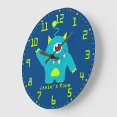 おもしろいキッズエイリアンブルーアクアとグリーンウォールクロック ラージ壁時計 (傾斜)