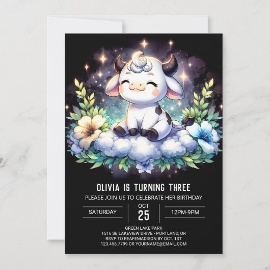 おもしろいキッズカウー誕生日 招待状 (正面)