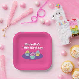 おもしろいキッズカップケーキ誕生日パーティーカスタムピンク ペーパープレート