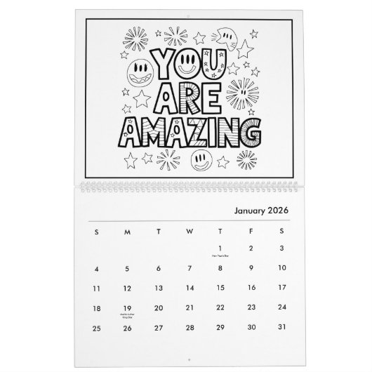 おもしろいキッズカラー感動的カレンダー カレンダー (1月 2026)