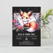 おもしろいキッズキツネ誕生日デジタル 招待状 (スタンド正面)