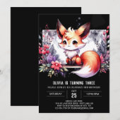 おもしろいキッズキツネ誕生日デジタル 招待状 (正面/裏面)
