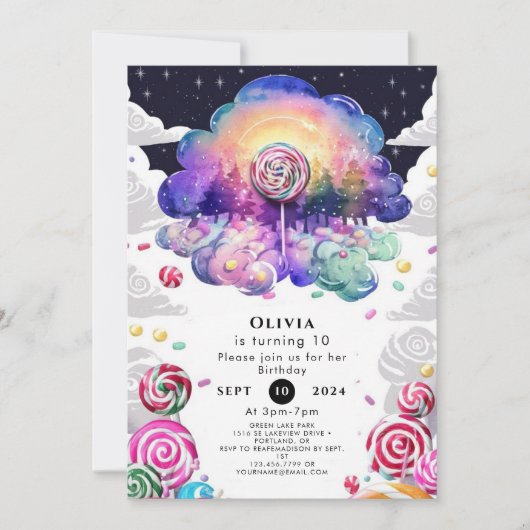 おもしろいキッズキャンディランド誕生日 招待状 (正面)